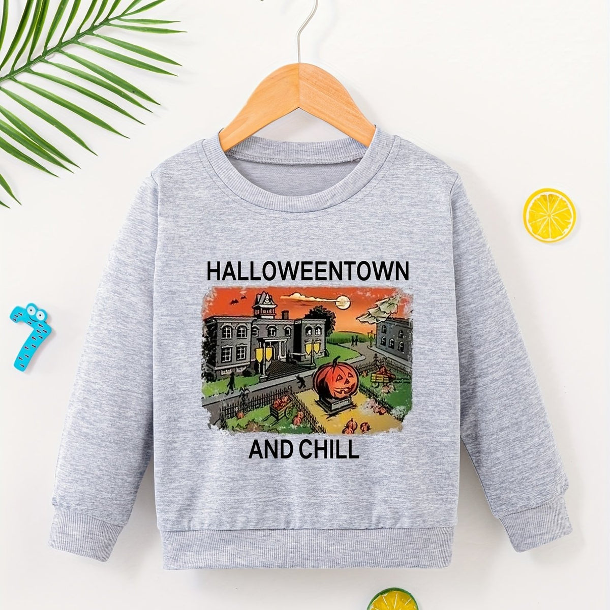 Girls Halloween Town Graphic Print Crew Neck Sweatshirt