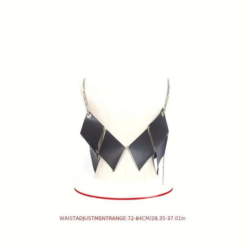 Stylish Rhombus Hollow Out Belt PU Leather Chain Suspenders