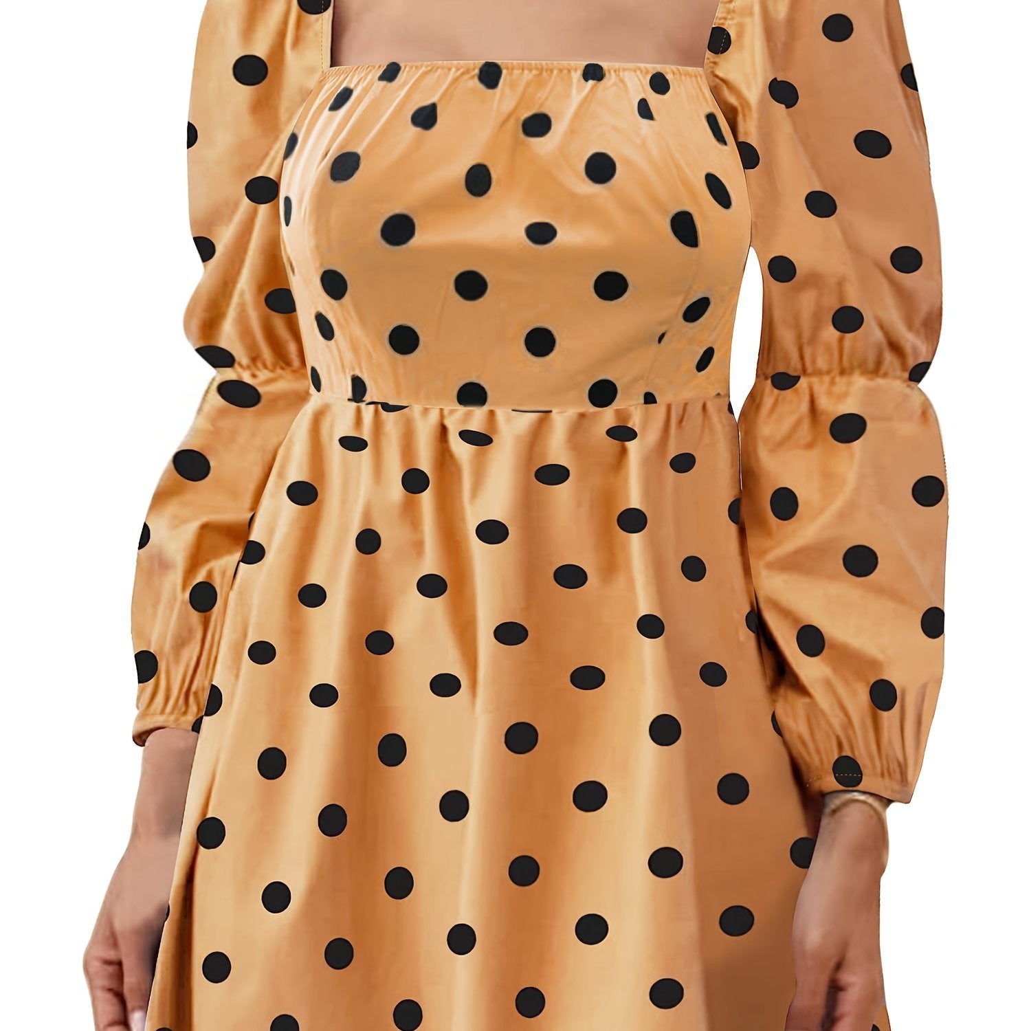 Off Shoulder Dot Print Puff Sleeve A line Mini Dress