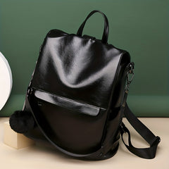 Retro Backpack Large Capacity PU Leather Handbag Women's Stylish Purse