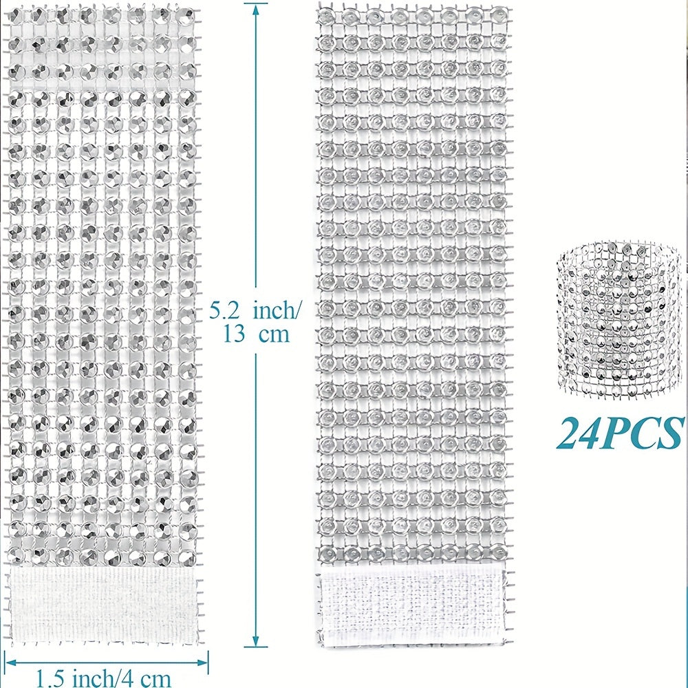 24pcs Rhinestone Napkin Rings Bulk for Dinner Parties, Weddings