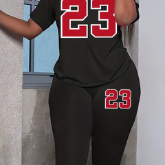 Short Sleeve Casual T Shirt & Pants Women's 2-Piece Set