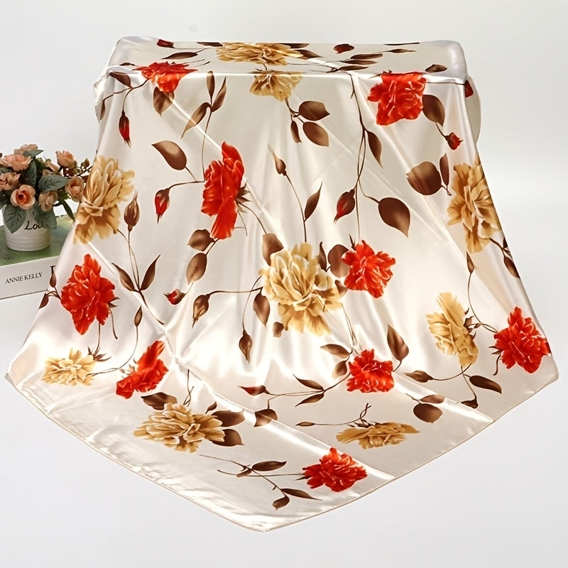 Women's Thin Large Square Silk Scarf Neck Head Wrap Print Hair Sleeping Shawl