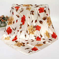 Women's Thin Large Square Silk Scarf Neck Head Wrap Print Hair Sleeping Shawl