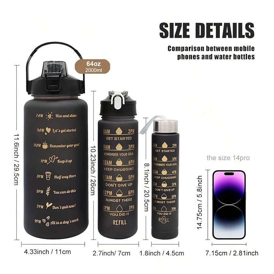 Leakproof Motivational Water Bottle with Time Marker & Straw 2000ML