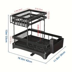 Double Layer Kitchen Draining Rack with Bowl Holder