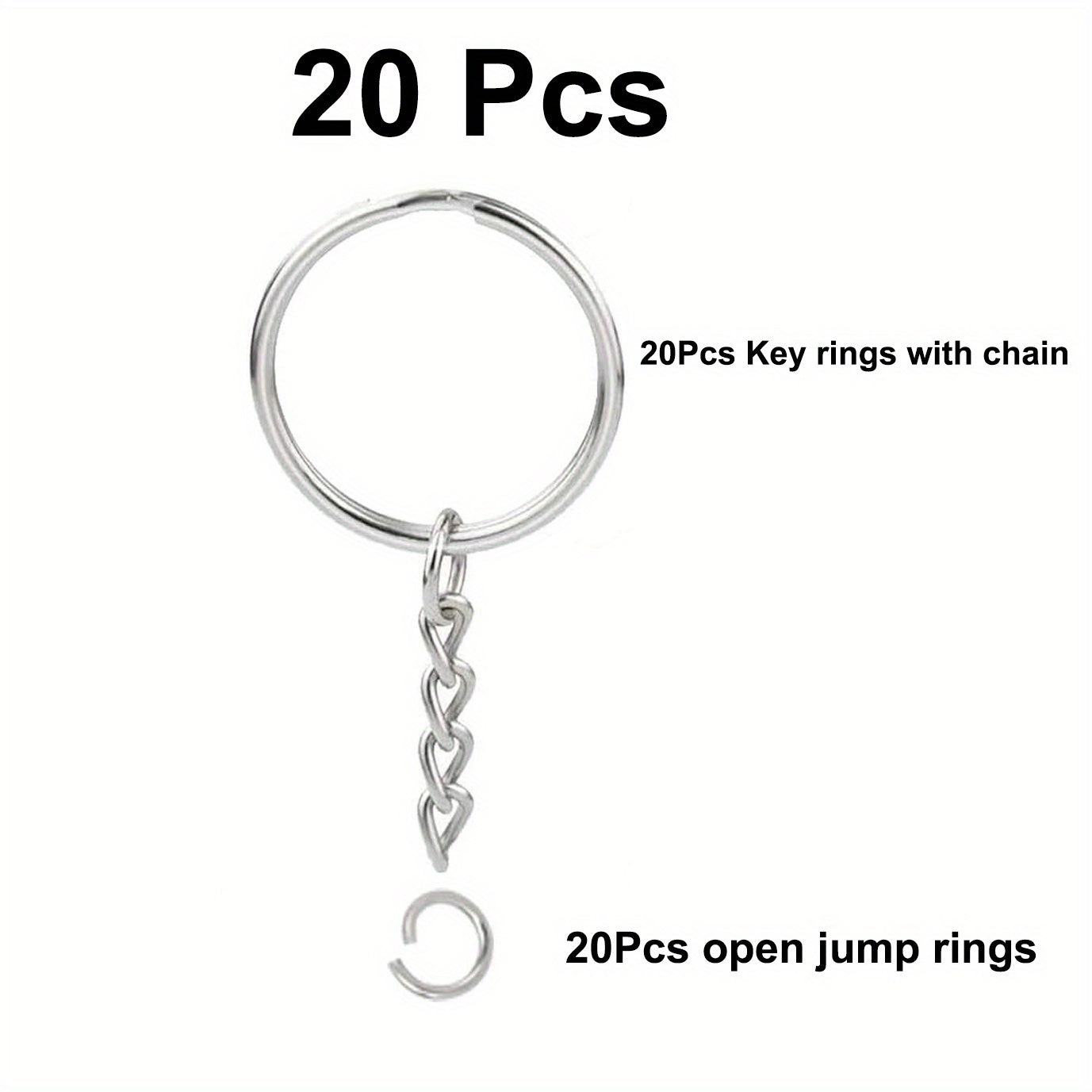 30pcs Split Keyrings With Chains Silvery Key Chains Rings Open Jump Ring 1 Inch