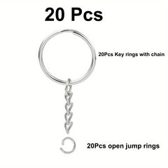 30pcs Split Keyrings With Chains Silvery Key Chains Rings Open Jump Ring 1 Inch