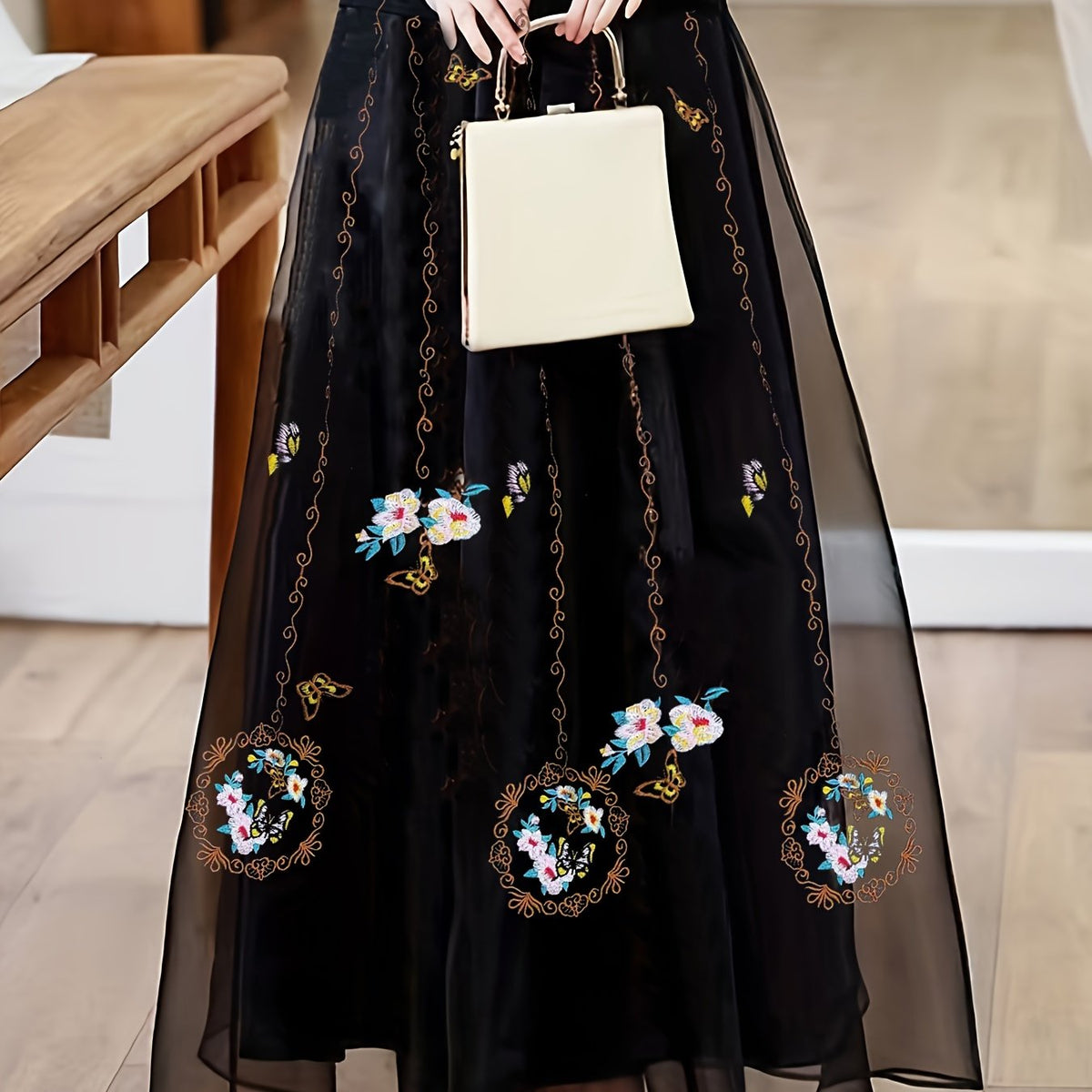 High Waist Embroidered Skirt Ethnic Style Retro Casual