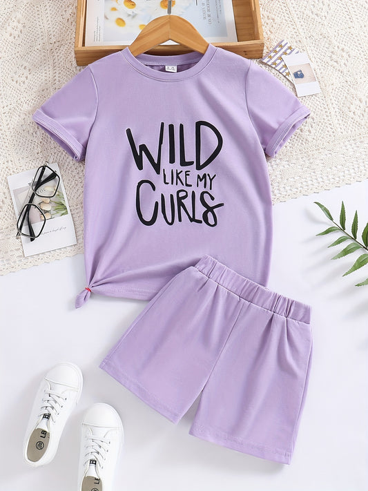 2pc Toddler Girls WILD LIKE MY CURLS T Shirt & Track Shorts Set