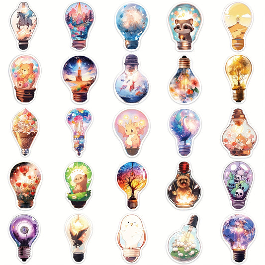 50pcs Light Bulb World Stickers Waterproof DIY Water Bottles Laptops Phones