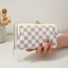 Vintage Plaid Shoulder Bag Kiss Lock Purse Detachable Strap