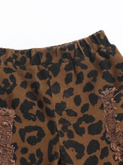 Girls Flared Bottom Leopard Jeans
