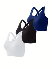 3pcs Criss Cross Back Sports Bras Comfy Running Workout Bra