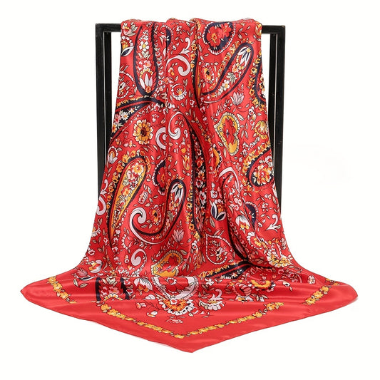 Colorful Paisley Print Square Scarf Boho Satin Shawl