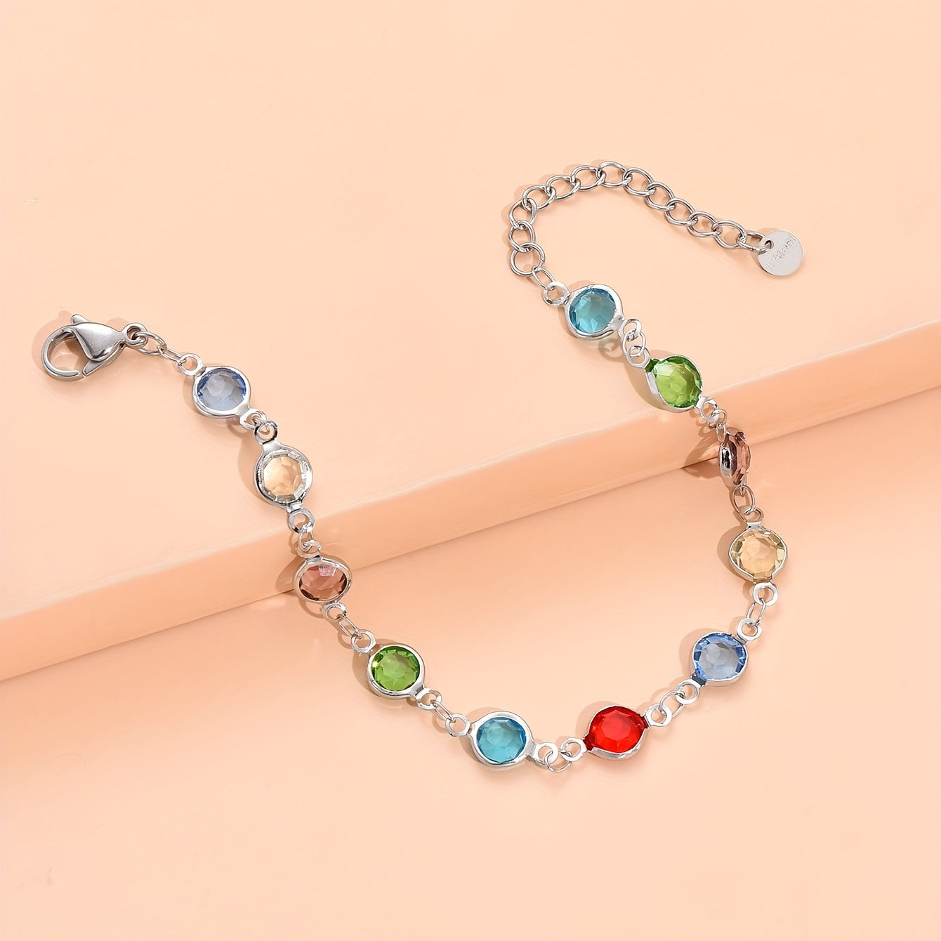 Colorful Zircon Stainless Steel Bracelet