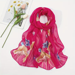 Lotus Print Rose Red Scarf Hijab Shawl Windproof Head Wraps Bandana Women