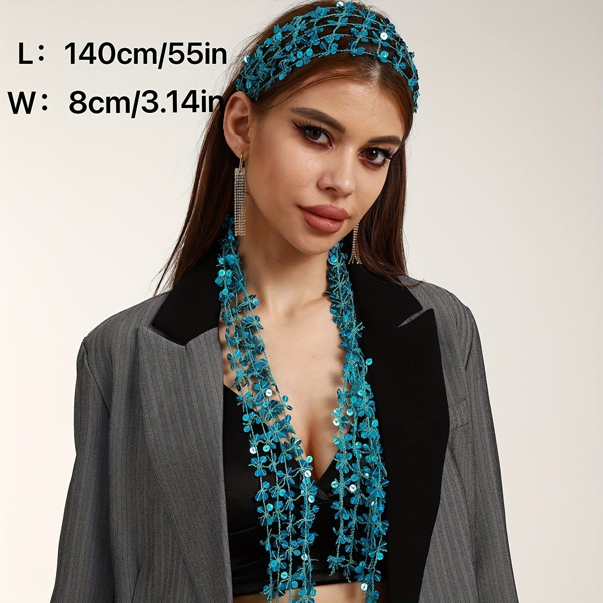 Sequin Hollow Out Long Scarf Hip Hop Skinny Scarf Women Y2K