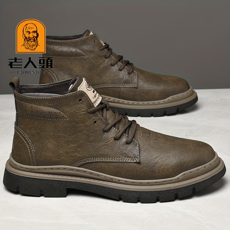 Men's Lace up Service Boots Casual Leather Walking Shoes