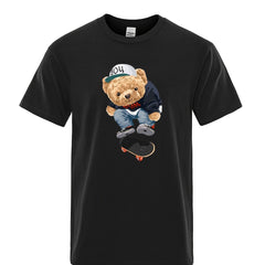 Bear Print Men's Cotton Graphic Crew Neck Active T shirt