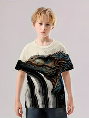 Dino Ink Painting Print Boy's Tee Summer Sports Clothing
