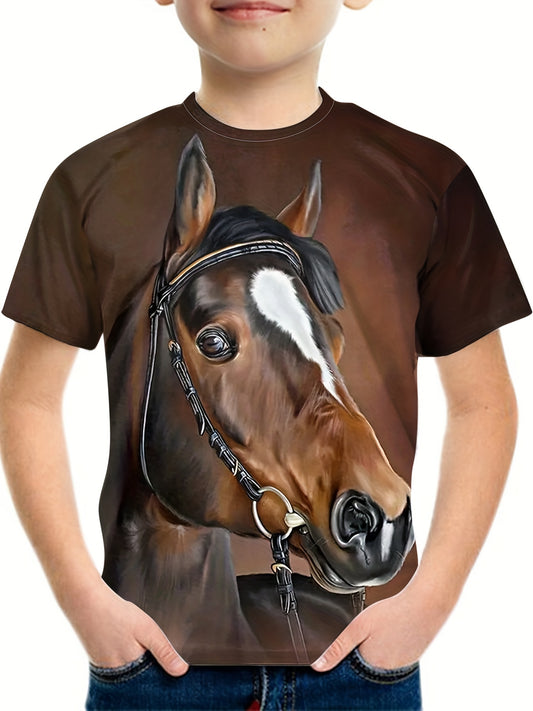 Boy's Horse Graphic T shirt Casual Slightly Stretch Breathable Tee