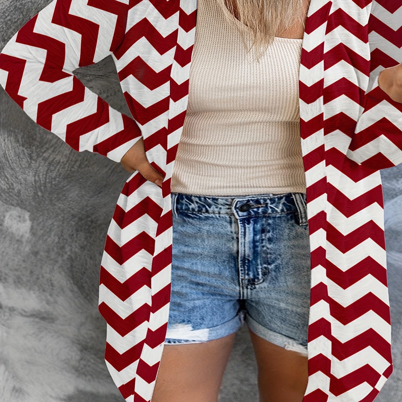  Chevron Print Long Sleeve Open Front Cardigan