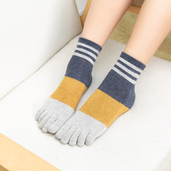 Striped Cotton Five Finger Ankle Socks