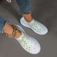 Women's Floral Pattern Rhinestone Tennis Sports Shoes