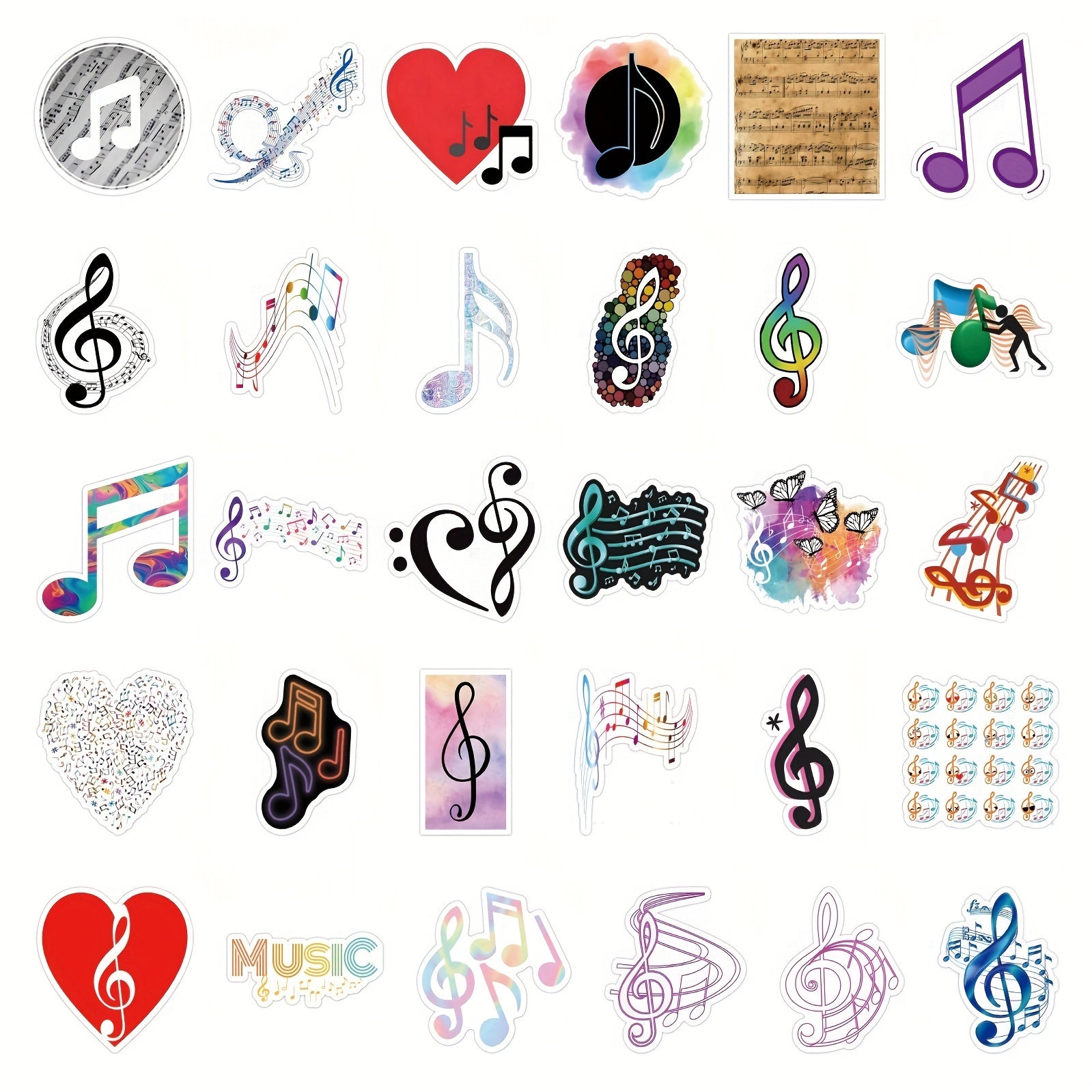 60pcs Music Themed Stickers Water Bottles Laptops Guitars