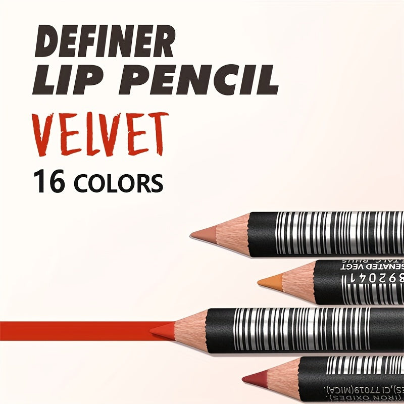 Matte Lip Liner Set - 16 Colors Wooden Lipstick for Contouring