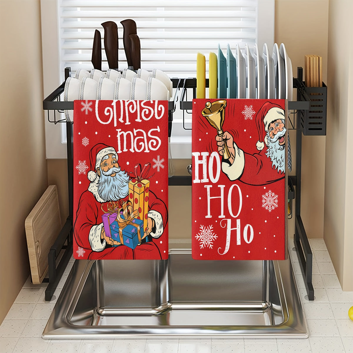 2pcs Christmas Red Surf Santa Towels Soft Quick Drying