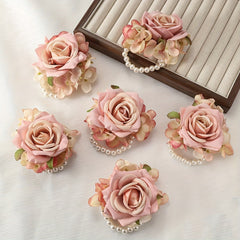 6pcs Rose & Faux Wrist Corsages for Bridal Party