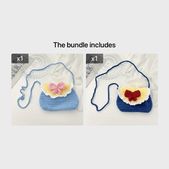 Cartoon Bow Decor Knit Shoulder Bag Coin Purse Mobile Phone Bag