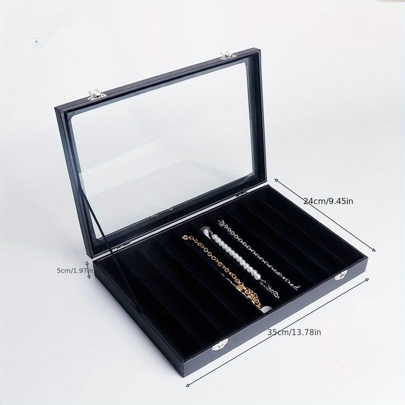 PU Leather Jewelry Box Display Tray 8 10 Grids Necklaces Bracelets Organizer