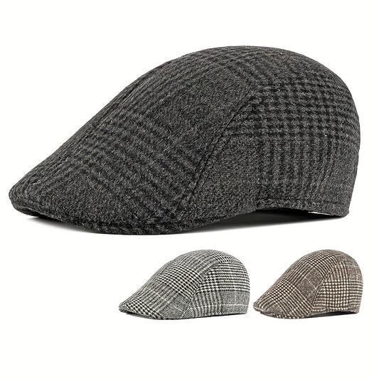 Men's Classic Newsboy Hat Vintage Flat Cap Ivy Cabbie Driving Hat Winter Warm