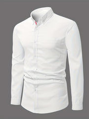 Men's Classic Solid Shirt Casual Lapel Button Up Long Sleeve Shirt
