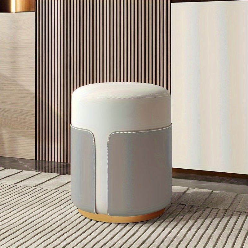 Microfiber Leather Circular Dressing Stool Solid Wood Frame Light Bedroom Stool