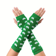 Y2K Green Striped Knitted Gloves Saint Patrick's Fingerless Gloves