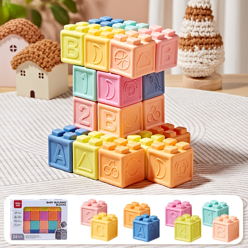 Soft Rubber Building Blocks Puzzle Toy for Kids 0-3 Years