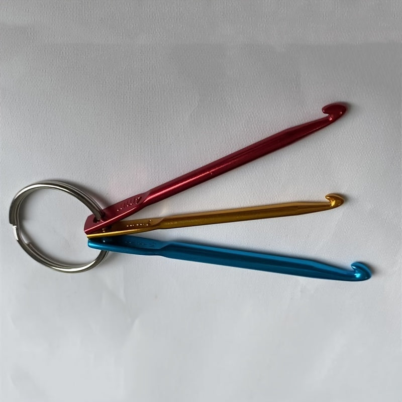 3pcs Colorful Aluminum Crochet Hooks Set with Keychain Single Head