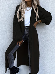 Solid Open Front Side Split Cardigan Casual Long Sleeve Cardigan