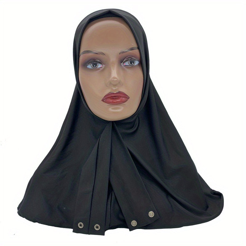 Elastic Hijab With Button Solid Turban Under Scarf Cap