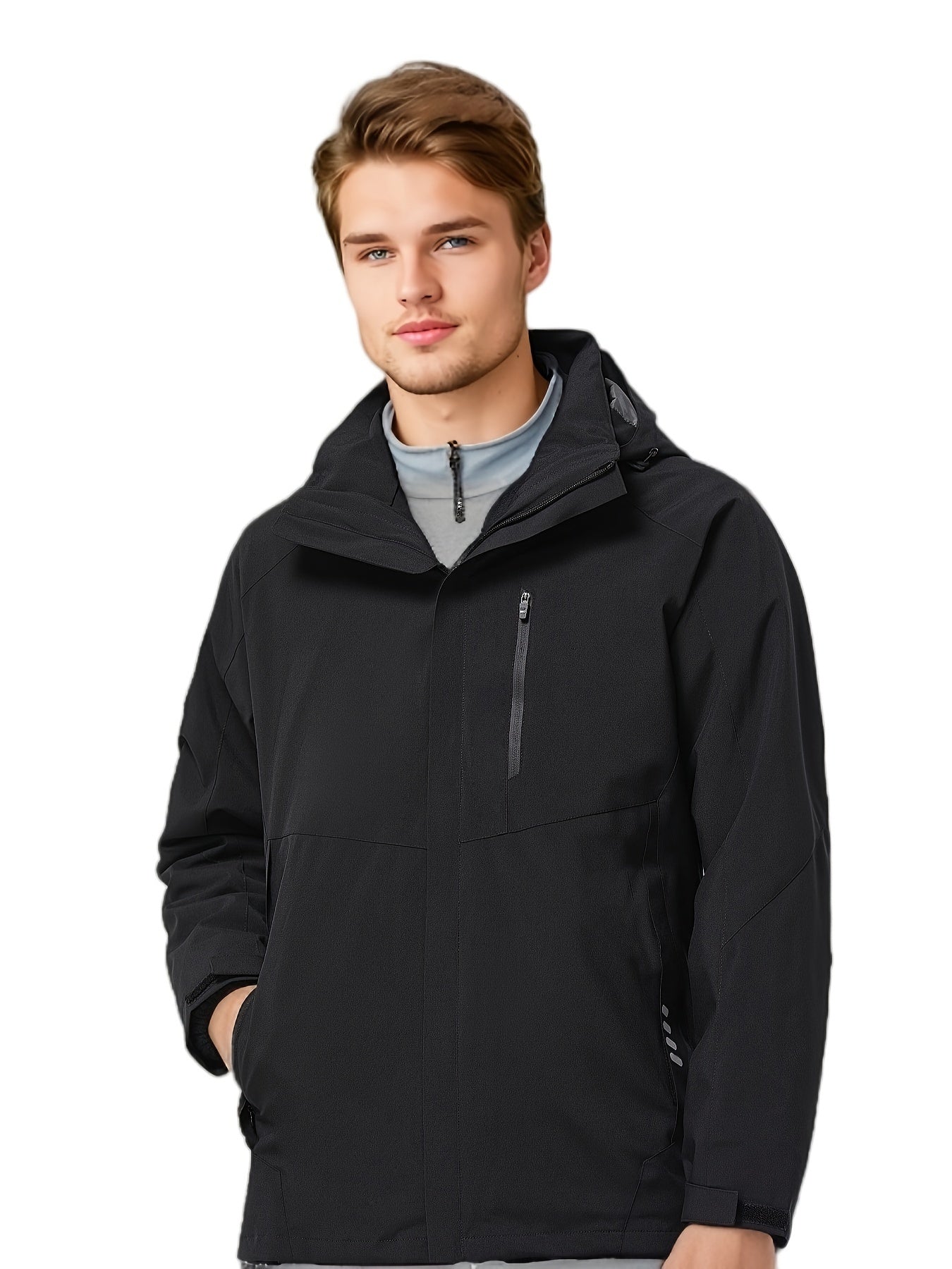 Men's Thermal 3-in-1 Jacket Windproof Stand Collar Zip Pockets