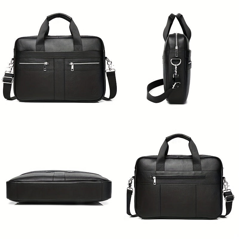 Men's Leather Briefcase Large Capacity Shoulder Bag Computer Handbag