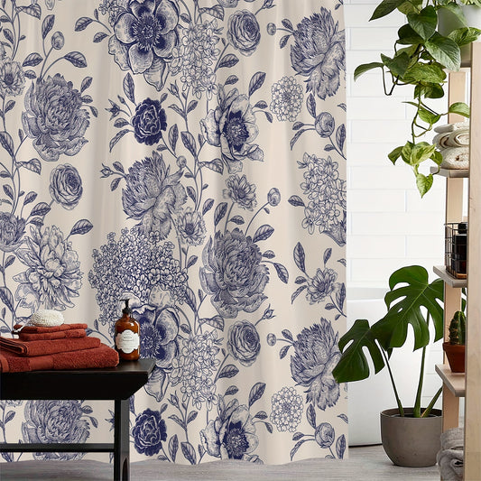 Waterproof Floral Shower Curtain w/ 12 Hooks Bathroom Decor