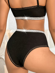 Colorblock Trim Bra & Panties Set Full Coverage Lingerie Women's Underwear