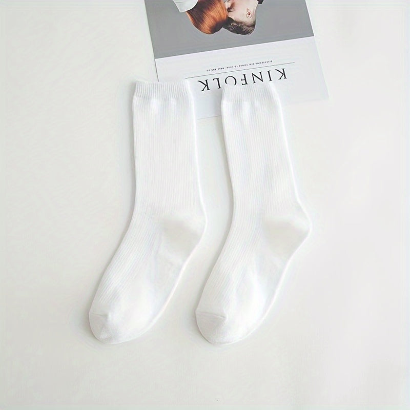 5 Pairs Solid Mid Tube Socks for Women