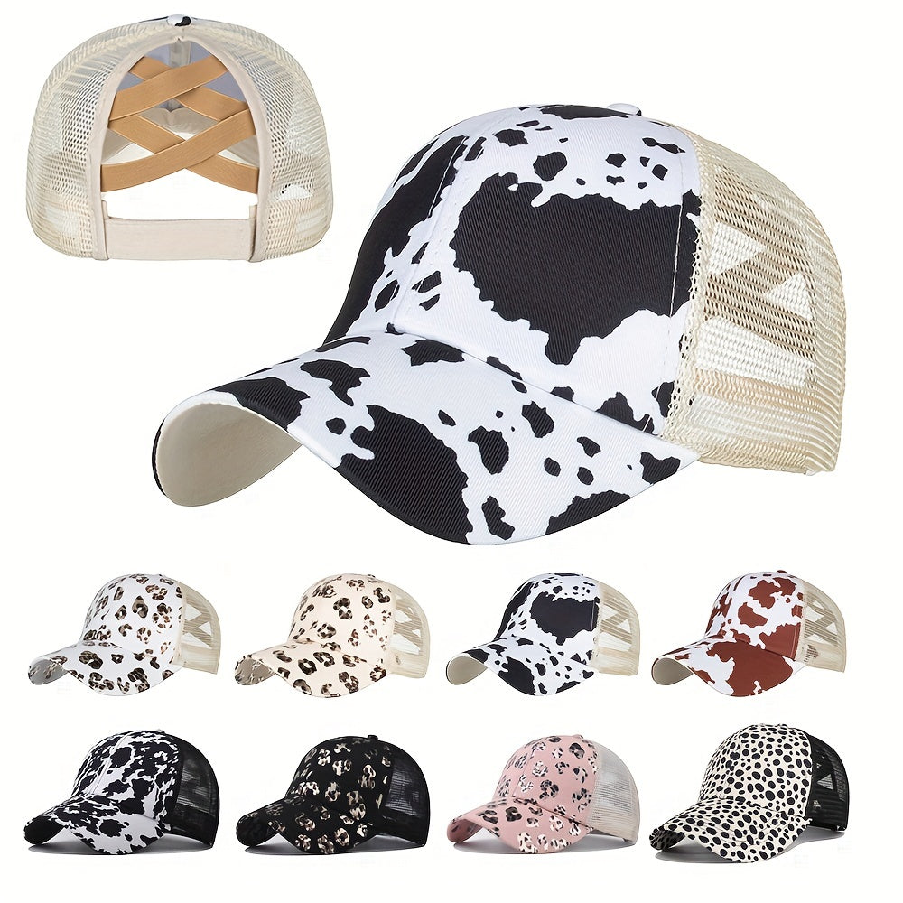 Cross Ponytail Cap Women's Men's Trucker Hat Summer Mesh