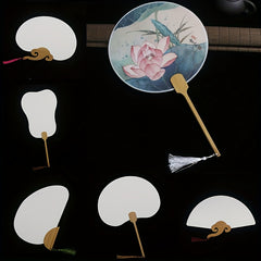 DIY Chinese Paper Fan Bamboo Handle Tassel Ancient Costume Women